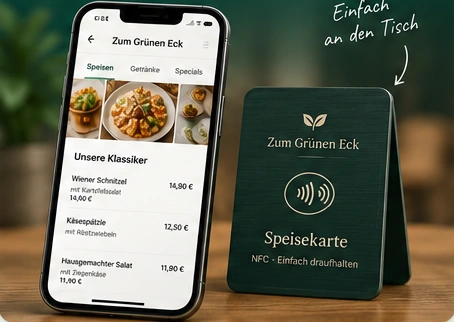 Digitale Speisekarte und NFC-Tischaufsteller