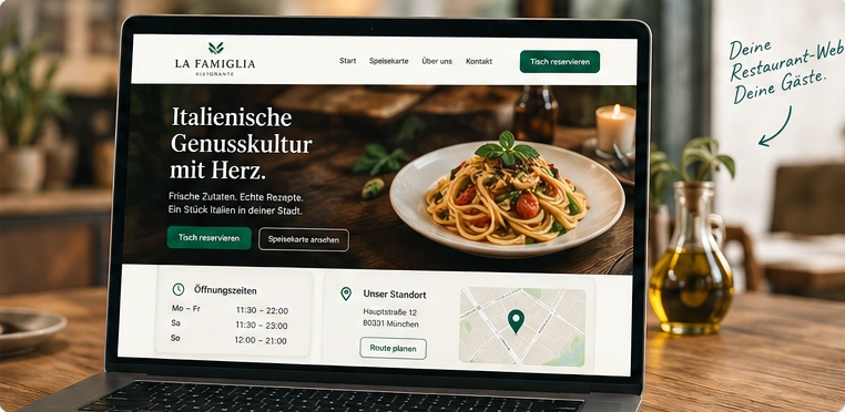 Restaurant-Website La Famiglia auf einem Laptop